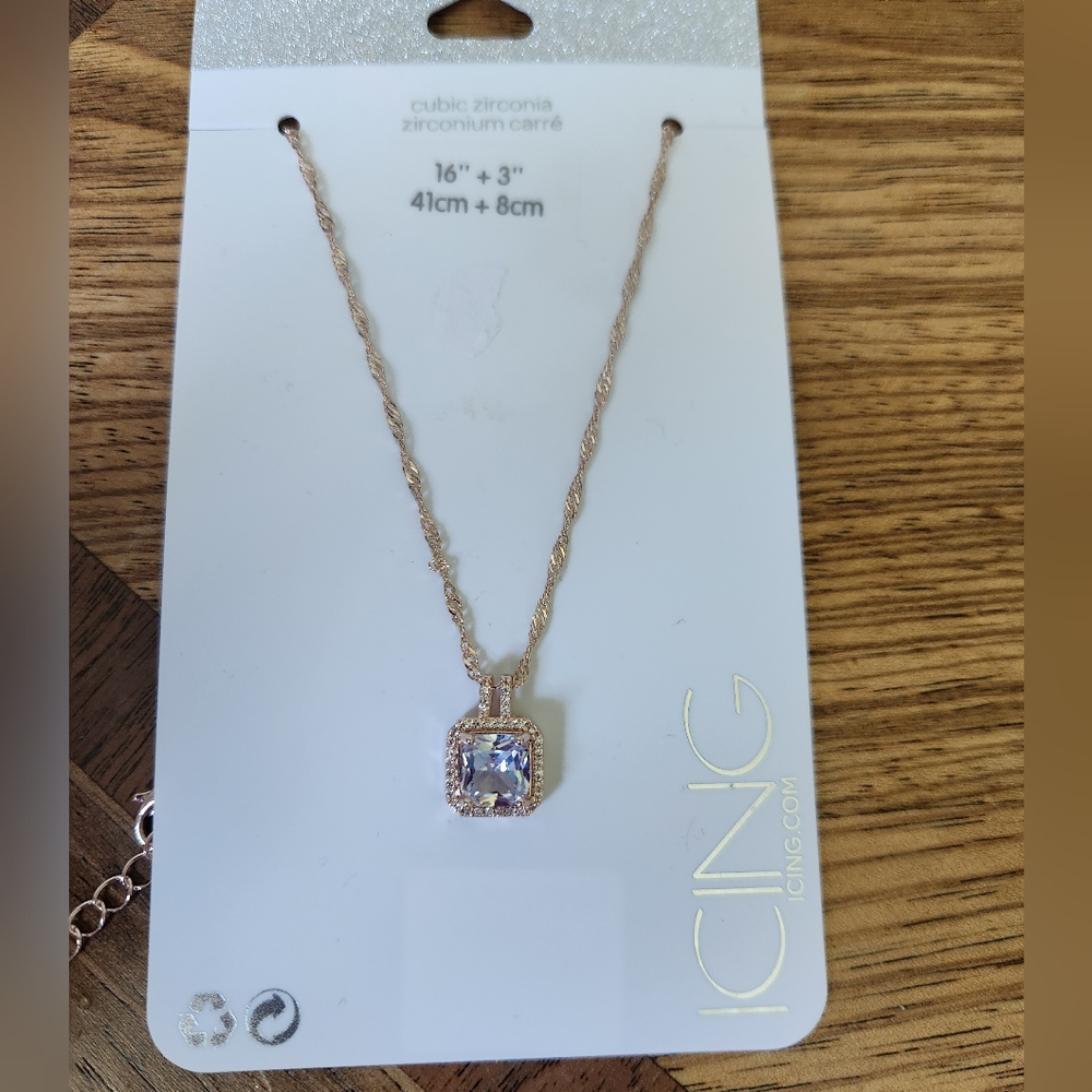 Icing Rose Gold Necklace with Clear Pendant - Picture 4 of 4